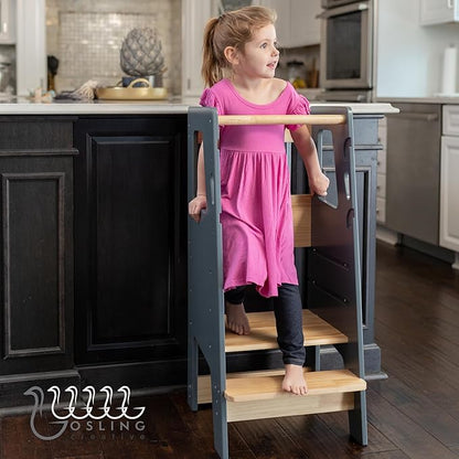 Toddler Standing Tower | Safe Montessori Step Stool for Toddlers, Perfect Tower for Learning New Skills | Ideal Helper for Little Kids in The Kitchen | Gray