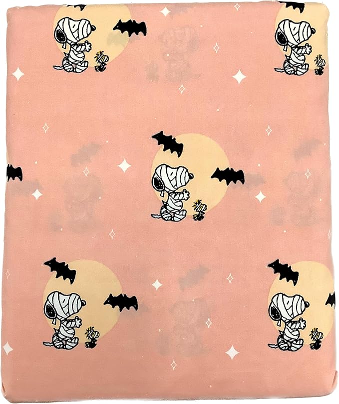 Berkshire Blanket & Home Co. Peanuts Halloween Fall Themed Sheet Sets (Peach - Mummies Infront of Full Moon, Full)