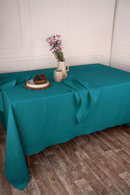 D'Moksha Homes Linen Tablecloth 60 x 126 Inch - 100% Pure Linen Teal Blue Tablecloth - Machine Washable Dining Tablecloth for Rectangle Tables