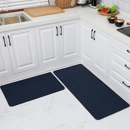 COSY HOMEER 20x30 Inch/20X48 Inch Kitchen Rug Mats Made of 100% Polypropylene Strip TPR Backing 2 Pieces Soft Kitchen Mat Specialized in Anti Slippery and Machine Washable,Navy