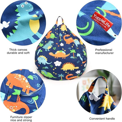 YuppieLife Kids Storage Bean Bag Cover（No Filling）Toy Organizer|Carrying Handle Sofa|Available for Kids and Teenager|Cuddle Chair|Machine Washable and Durable（38“,Dinosaur）