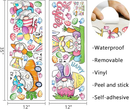 Mfault Happy Easter Bunny Gnome Wall Decals Stickers, Rabbit Eggs Carrot Balloon Decorations Bedroom Art, Chick Butterfly Home Kitchen Decor Party Supplies