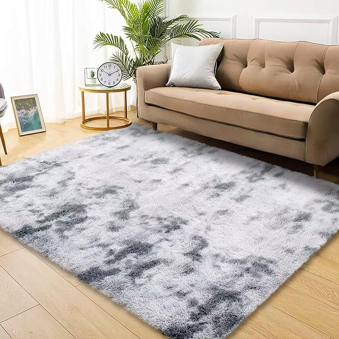 10x13 Feet Shag Area Rugs for Living Room Large Shaggy Fluffy Bedroom Carpet Soft Plush Throw Rugs for Nursery Kids Room Extra Large Fuzzy Furry Rug for Gilrs Boys Room Decor,Tie Dye Light Grey