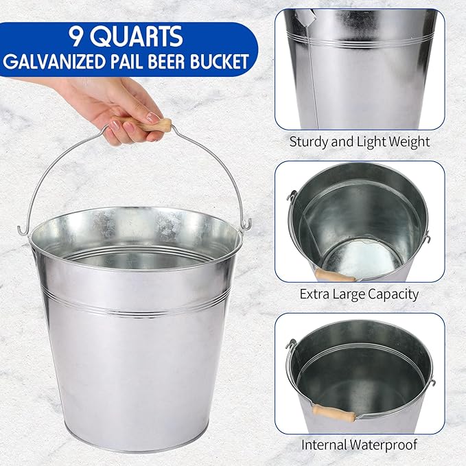 12 Pcs Large Galvanized Metal Buckets with Handle 10 Inch Heavy Duty Stainless Steel Pails Round Pail for Party Wedding, Crafts, Utensils, Table Centerpieces (Silver)