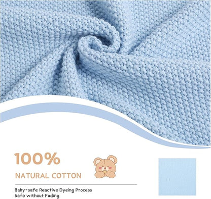 100% Cotton Baby Blanket Knit Lace Soft Warm Toddler Blanket,30 x 40 Inches，Sky Blue