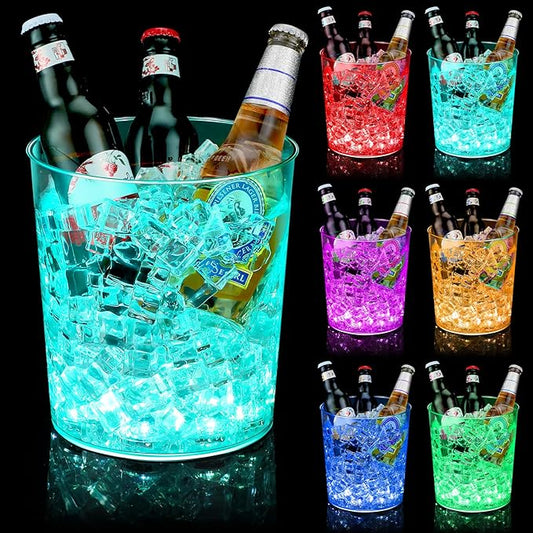 6 Pcs Clear Plastic Ice Bucket 12 LED Light Up Ice Cube with color Changing Lights Reusable Clear Ice Bucket with 12 silicone pad for Party Wine Beverage Bottle Home Bar Club Restaurant