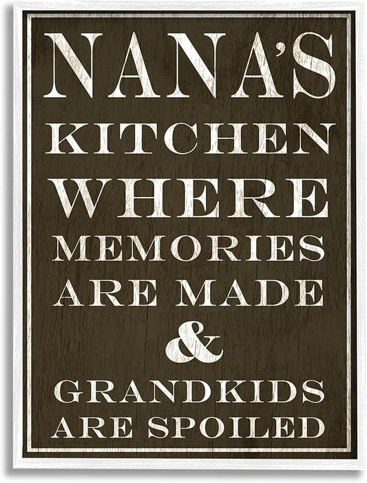 Stupell Industries Nanas Kitchen and Spoiled Grandkids Dark, Design by Daphne Polselli White Framed Wall Art, 16 x 20, Brown