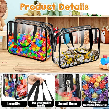 12 Pieces Large Toy Storage Bags with Zipper Clear PVC Organizing Bags Waterproof Zippered Toy Storage Organizer for Building Blocks Puzzle Stationery Kids Books Classroom(Black)