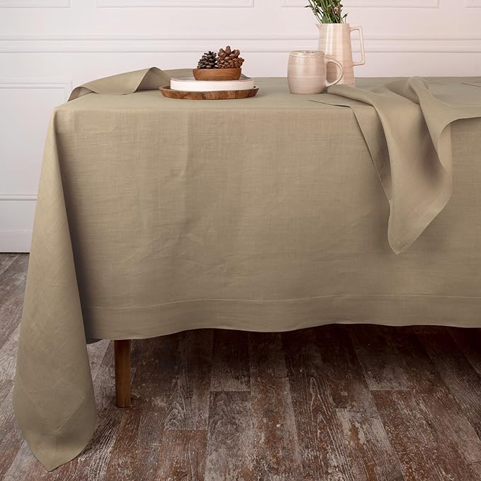 D'Moksha Homes Linen Tablecloth 60 x 108 Inch - 100% Pure Linen Champagne Beige Tablecloth - Machine Washable Dining Tablecloth for Rectangle Tables