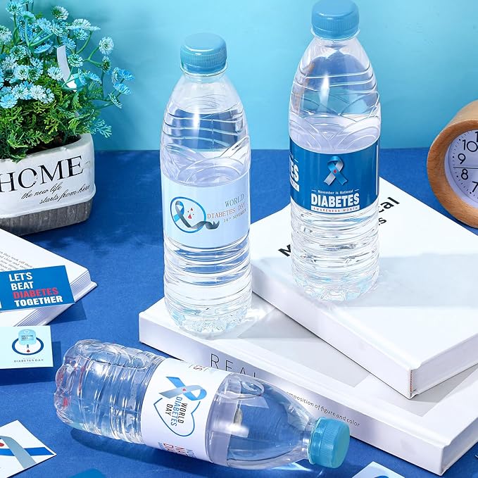 120 Pcs Diabetes Awareness Month Decorations Water Bottle Labels 8.6" x 2" Type 1 Diabetes Awareness Month Water Bottle Stickers for Diabetes Awareness