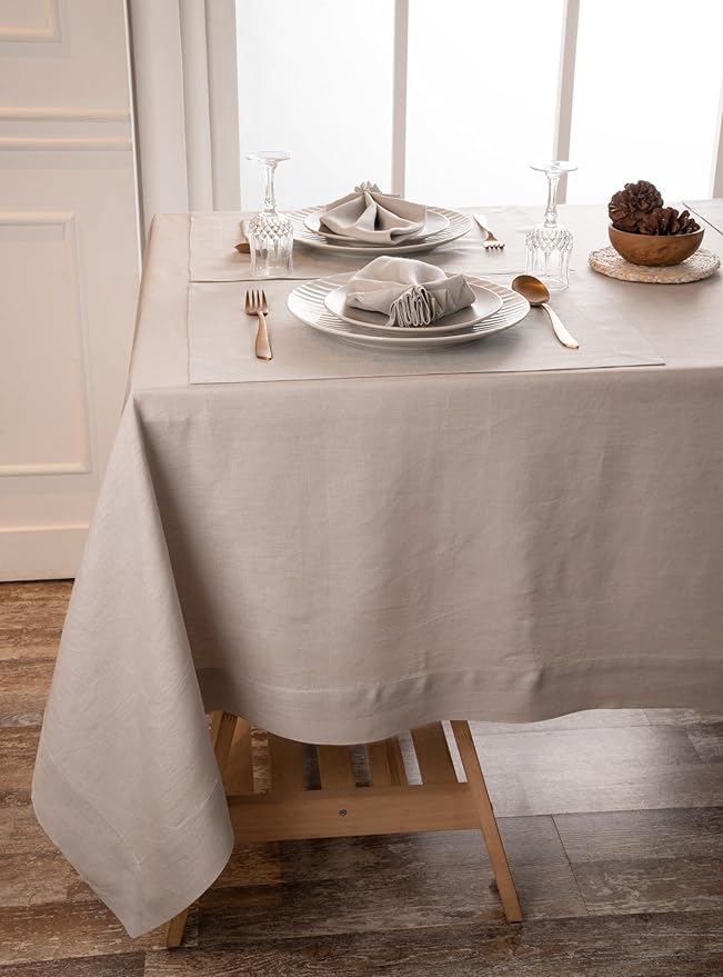 D'Moksha Homes Linen Tablecloth 60 x 120 Inch - 100% Pure Linen Silver Grey Tablecloth - Machine Washable Dining Tablecloth for Rectangle Tables