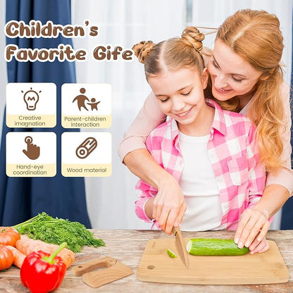 Wooden Kids Safe Knife and Kids Baking Set for Real Cooking, 6 PCS Toddler Montessori Kitchen Tools, Cooking and Baking for Kids Little Chefs