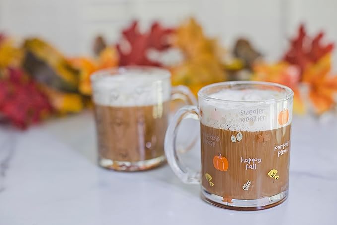 Pearhead Glass Harvest Mug, Halloween Home Décor, Coffee And Tea Glass Mug, Fall Drinkware Accessories, Seasonal Mug, 12 oz.