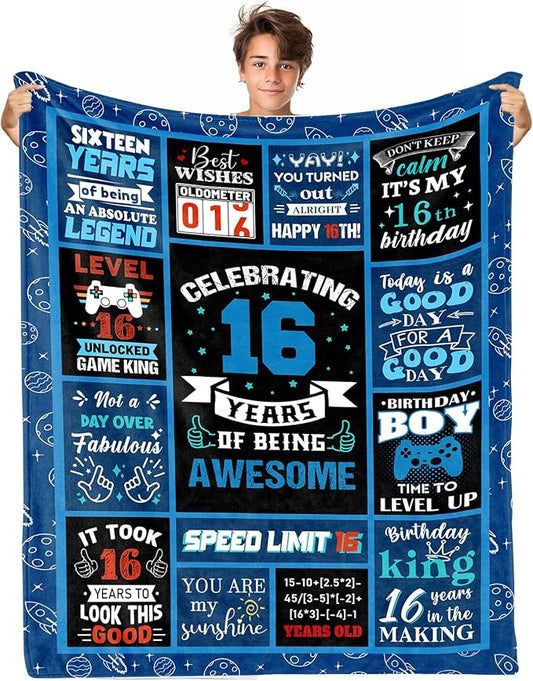 16 Year Old Boy Birthday Gift Ideas, 16th Birthday Gifts for Boys, Best 16 Year Old Boy Gifts, Kids Blanket 50 X 60 in Warm Flannel Throw Blankets for Boys for A 16 Year Old Boy