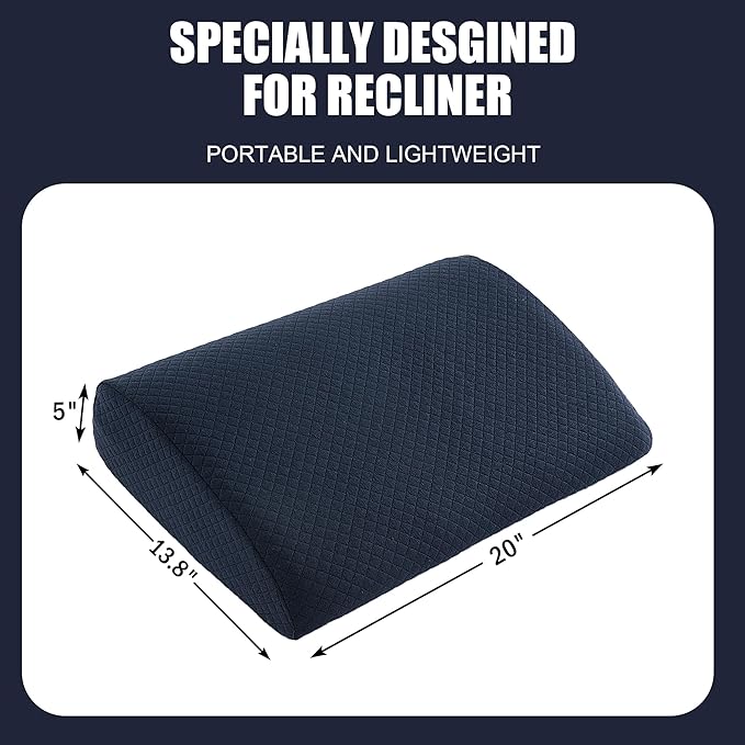 BALAPET Memory Foam Lumbar Support Pillow for Recliner Chair, Extra Large Back Support Cushion for Elderly, Supportive Lumbar Support Pillow, Thick Backrest for Home Reading, 20x14x5, Navy Blue