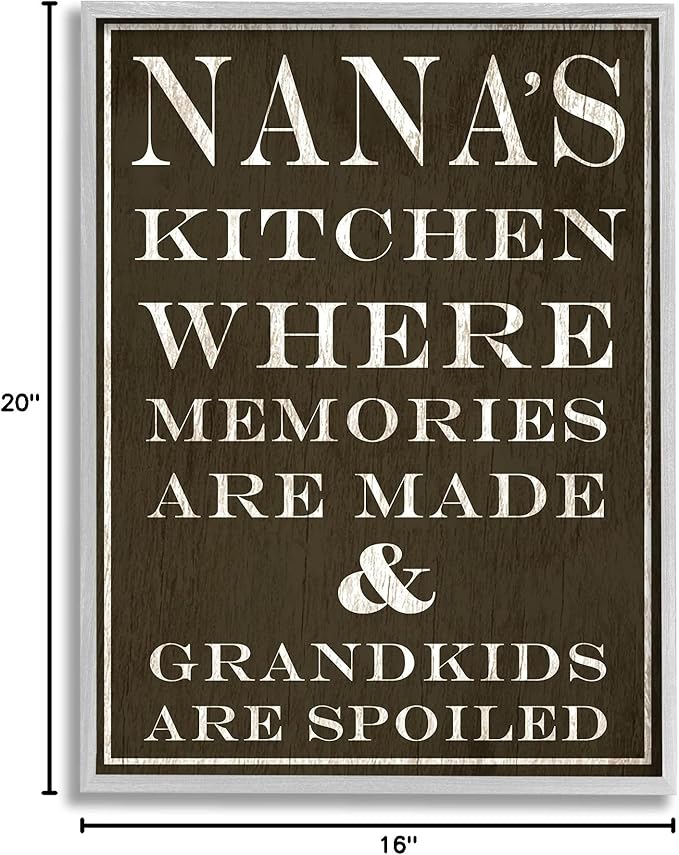 Stupell Industries Nanas Kitchen and Spoiled Grandkids Dark, Design by Daphne Polselli Gray Framed Wall Art, 16 x 20, Brown