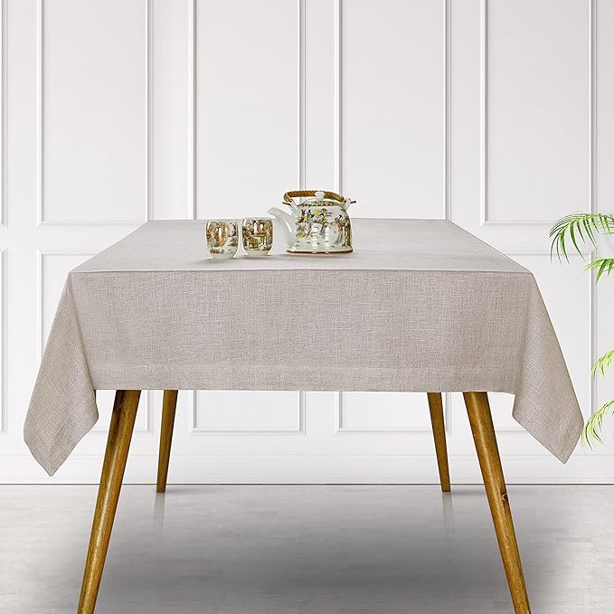 D'Moksha Homes Linen Tablecloth 60 x 60 Inch - 100% Pure Linen Natural Tablecloth - Machine Washable Dining Table Throw - Natural Tablecloth for Square Tables