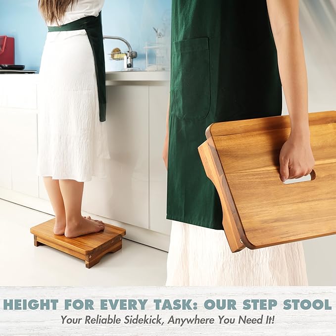 Wooden Step Stool, 3.5'' One Step Stool for Adults, Wooden Beside Step Stool with 550 Lbs Load Capacity, Heavy Duty/Portable/Nonslip/Durable Construction Safe Step Stool for Bedroom/Kitchen