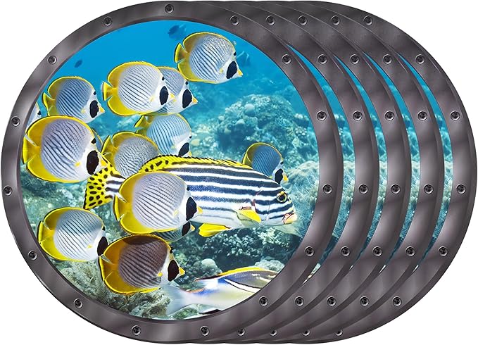 5 PCS Ocean Animals Wall Stickers, Fish 3D Stickers 11 inch Window Wall Stickers Decals for Bathroom and Bedroom Classroom Home Decor