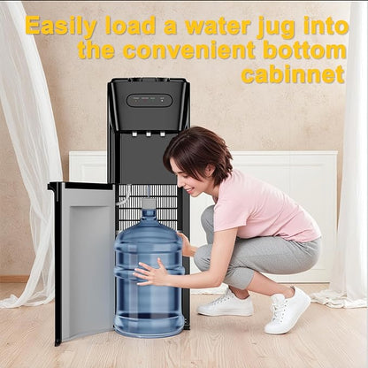 Bottom Loading Water Cooler Dispenser for 3 5 Gallon Bottles, 3 Temperatures with Cold, Room & Hot Spouts, Home, Office, Living Room, Child Safety Lock, Removable Drip.