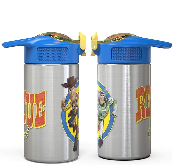 Zak Designs Toy Story 4 Buzz & Woody 15.5 ounce Water Bottle, Non-BPA with One Hand Operation Action Lid and Built-in Carrying Loop, with Straw is Perfect for Kids