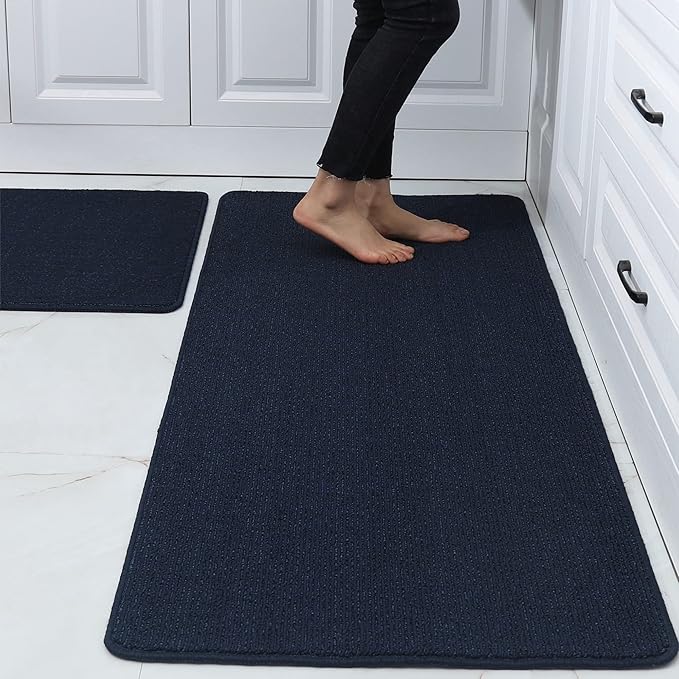 COSY HOMEER 24x35 Inch/24X60 Inch Kitchen Rug Mats Made of 100% Polypropylene Strip TPR Backing 2 Pieces Soft Kitchen Mat Specialized in Anti Slippery and Machine Washable,Navy