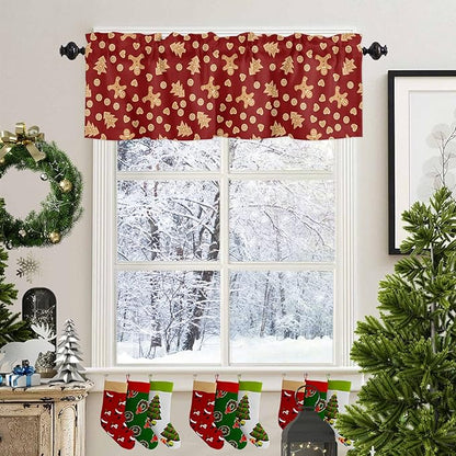 Vandarllin Christmas Kitchen Curtains Valances for Windows Red Merry Christmas Gingerbread Man Cookies Rod Pocket Window Treatment for Kitchen/Living Room/Bedroom/Bathroom,42" X 18" -1 Panel,