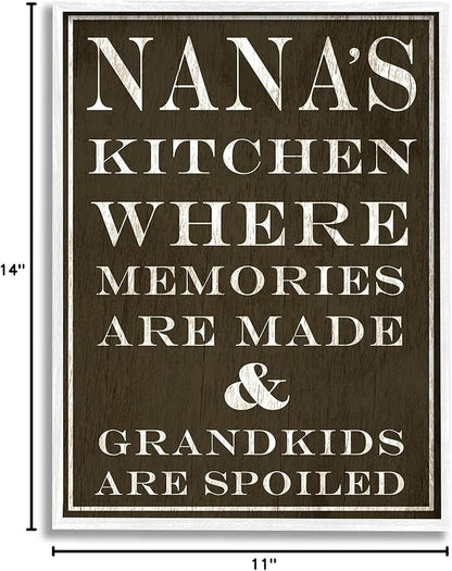 Stupell Industries Nanas Kitchen and Spoiled Grandkids Dark, Design by Daphne Polselli White Framed Wall Art, 11 x 14, Brown