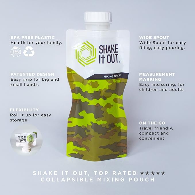 ® Collapsible Shaker Bottle for Protein Shakes, Supplements - 12 Ounce Reusable, Recyclable, Travel Bottle (Camo, Single)