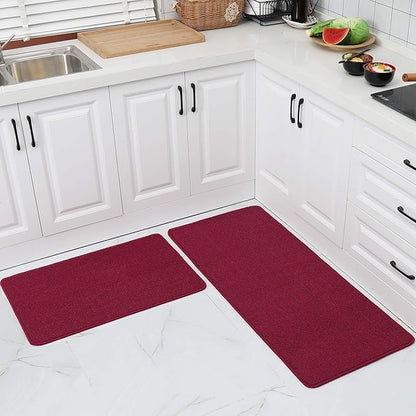 COSY HOMEER 20x30 Inch/20X48 Inch Kitchen Rug Mats Made of 100% Polypropylene Strip TPR Backing 2 Pieces Soft Kitchen Mat Specialized in Anti Slippery and Machine Washable,Red