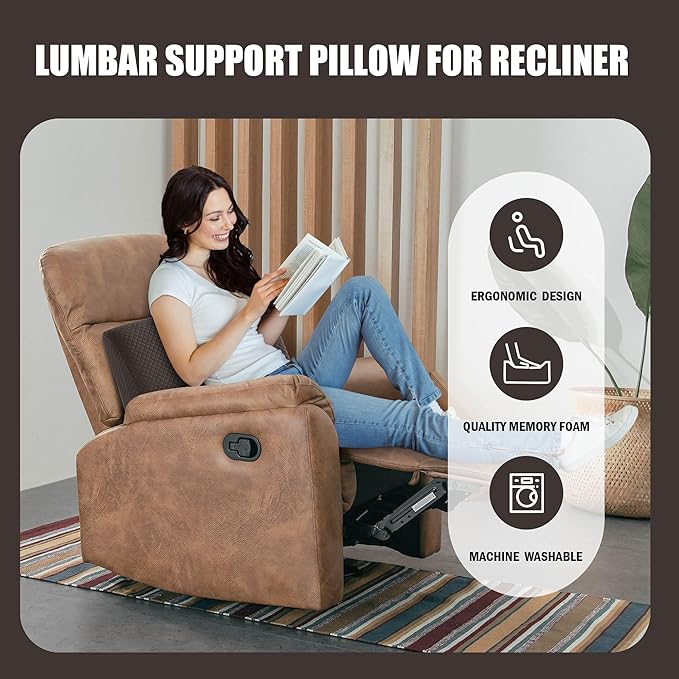 BALAPET Memory Foam Lumbar Support Pillow for Recliner Chair, Extra Large Back Support Cushion for Elderly, Supportive Lumbar Support Pillow, Thick Backrest for Home Reading, 20x14x5, Dark Coffee