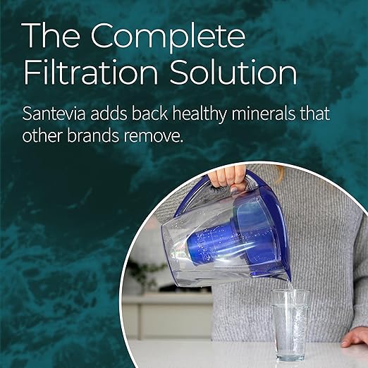 Santevia Classic Alkaline Water Filter Pitcher | Water Filtration System | Chlorine and Lead Filter | Water Purifier Pitcher | 9-Cup Home Water Filter