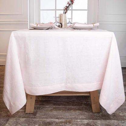 D'Moksha Homes Linen Tablecloth 60 x 132 Inch - 100% Pure Linen Pastel Pink Tablecloth - Machine Washable Dining Tablecloth for Rectangle Tables