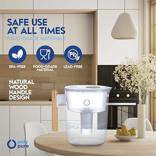 120 Gallon Long-Life 10 Cups Water Filter Pitcher 1 Membrane Filter, IAPMO Certified, 5X Times Lifetime, Reduces 99% Lead, Cadmium, Mercury, PFAS, PFOS, Compatible Brita Long Last Pitcher