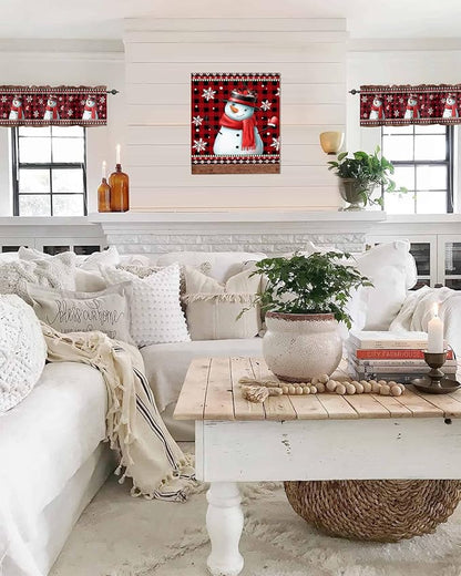 Vandarllin Christmas Kitchen Curtains Valances for Windows Funny Snowman Snowflake Rod Pocket Window Treatment for Kitchen/Living Room/Bedroom/Bathroom,60" X 18" -1 Panel, Red Farmhouse