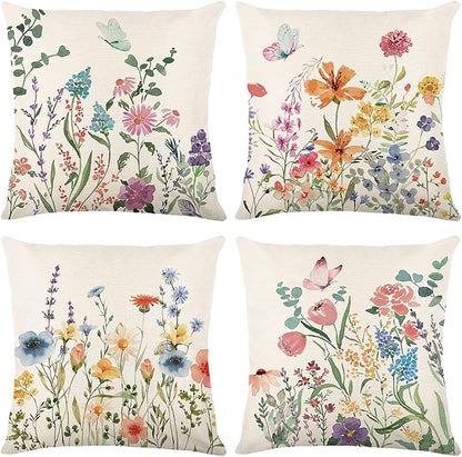 Spring Decorations for Home - Spring Pillow Covers 18x18, Outdoor Pillow Covers Spring Farmhouse Throw Pillow Cover Garden Linen Cushion Case for Home Decor