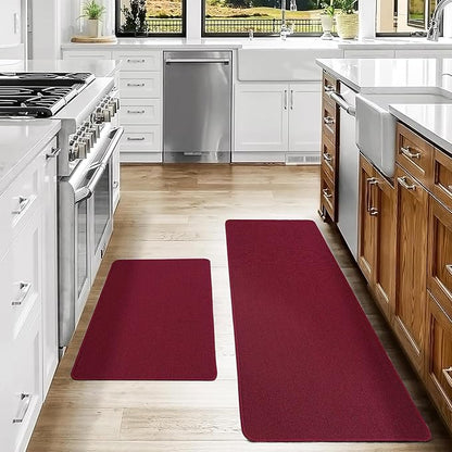 COSY HOMEER 20x30 Inch/20X48 Inch Kitchen Rug Mats Made of 100% Polypropylene Strip TPR Backing 2 Pieces Soft Kitchen Mat Specialized in Anti Slippery and Machine Washable,Red