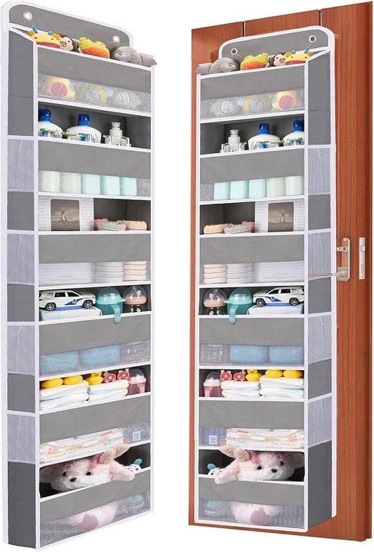 Over The Door Organizer Storage, 6 Bins Heavy Duty Closet Door Organizer Hanging, Anti Tilt 50 lb Back of Door Organizer for Bathroom, Bedroom, Nursery Baby Essentials, Home Organization