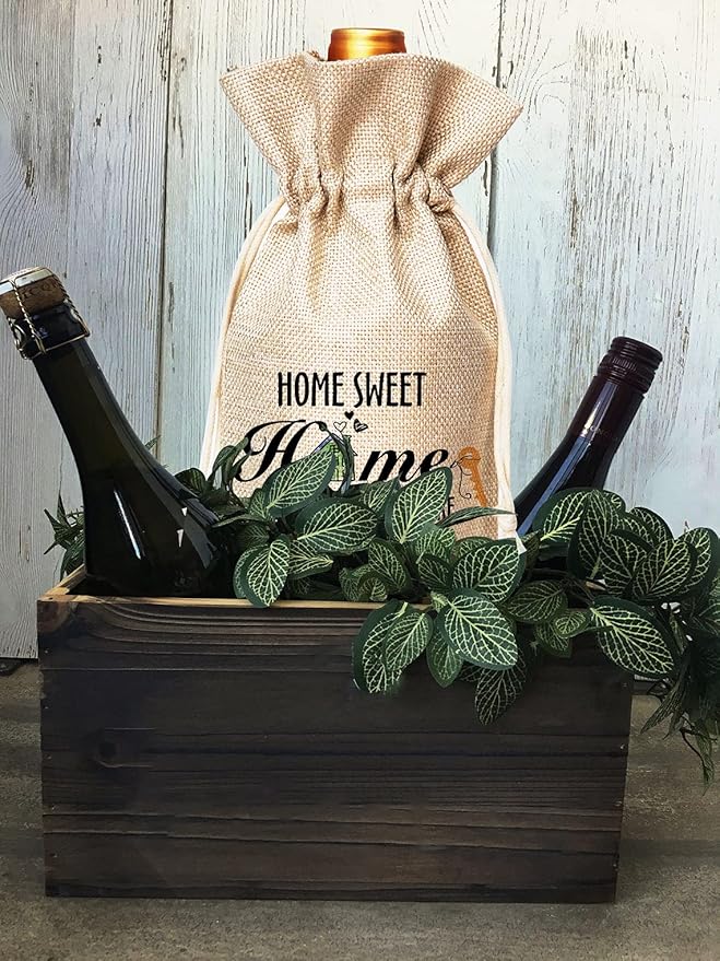 Muruseni New Home Congratulation Gift,Meaningful HousewarmingGifts，Men, Women, Friends, Colleagues, Bosses, Subordinates, Partners -Cotton linen Drawstring Wine Bags(1 Pack-SW02)