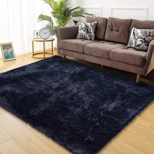 8 x 10 Large Area Rugs for Living Room, Super Soft Fluffy Modern Bedroom Carpet Rug Indoor Modern Plush Shaggy Floorcover Fuzzy Solid Home Decor Rug Non Slip Large Rug Kids' Room Nursery, Navy