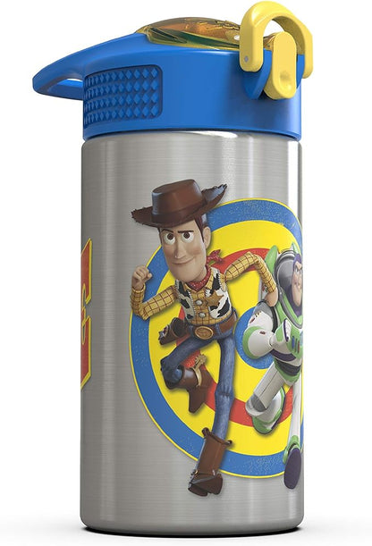 Zak Designs Toy Story 4 Buzz & Woody 15.5 ounce Water Bottle, Non-BPA with One Hand Operation Action Lid and Built-in Carrying Loop, with Straw is Perfect for Kids