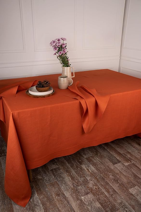 D'Moksha Homes Linen Tablecloth 60 x 90 Inch - 100% Pure Linen Rust Tablecloth - Machine Washable Dining Tablecloth for Rectangle Tables