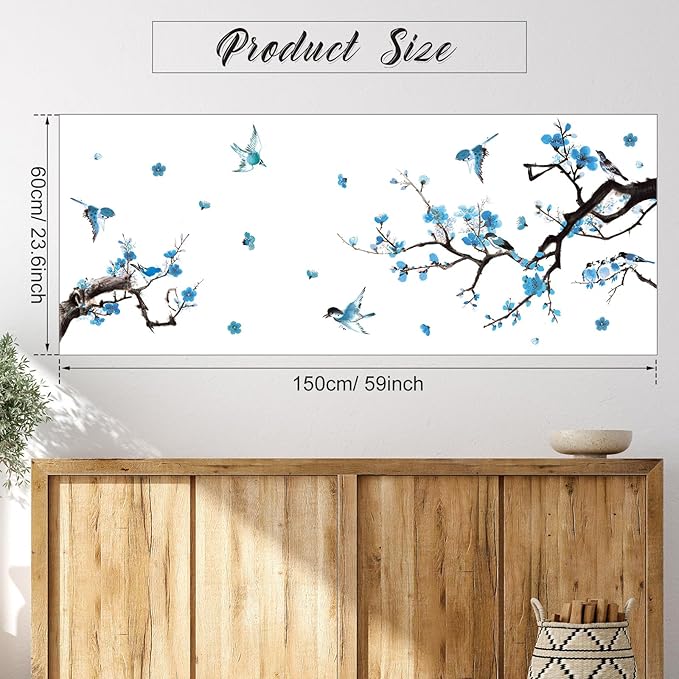 Zonon Flowers Wall Decals Vinyl Dragonflies Flowers Wall Stickers Removable Floral Wall Murals Peel and Stick Colorful Flower Wall Decor for Bedroom Living Room Nursery(Birds)