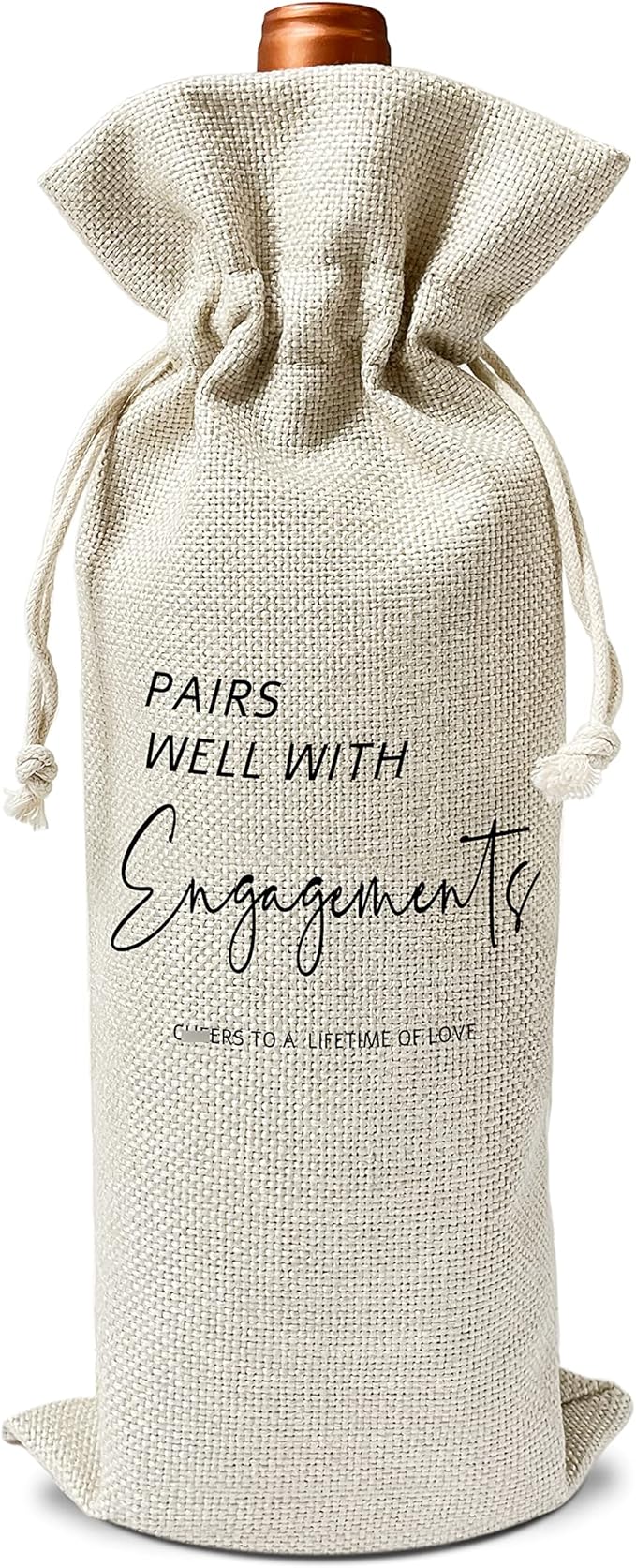 Zodvery Engagement Wine Gift Bags - for Wedding, Engagement, Couples - Reusable Burlap With Drawstring Gift Bag (5.5"x 13.5")-1 Pcs/jiu009