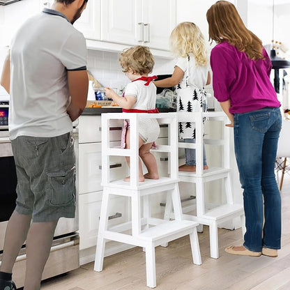 Toddler Tower,Kitchen Step Stool for 18 Months and Older,Solid Wood Toddler Helper Stool(White)