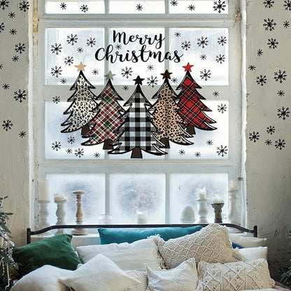 2 Pcs Large Christmas Tree Wall Decals Large Merry Christmas Watercolor Tree Wall Stickers Peel and Stick Removable Xmas Pine Tree Wall Decals for Bedroom Living Room Offices Home Decoration