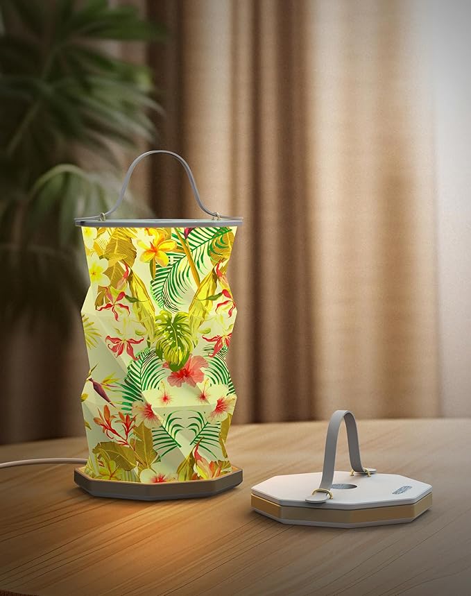 Battery Operated Lamp with Handle, Rotating Folding Lamp, Polychrome Portable Light, Folding Paper Lantern for Home, Office, Living Room