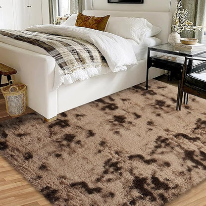 6x9 Area Rug for Living Room, Soft Fluffy Bedroom Carpet Rug Indoor Modern Plush Floorcover Mat Large Abstract Throw Rugs for Dining Room Non Slip Non Shed Nursery Home Decor Rug, Tie-dyed Brown