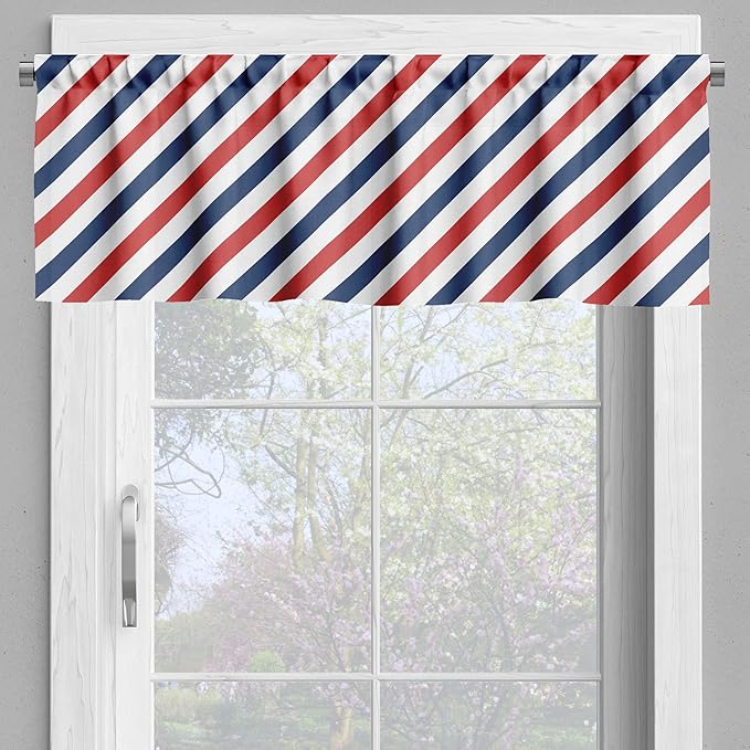 Ambesonne Harbour Stripe Valance & Tier Curtain 3 pcs Set, Vintage Barber Pole Helix of Colored Stripes Medieval Contrast Design, Window Treatments for Kitchen Room Decor, 55" x 36", Blue Red