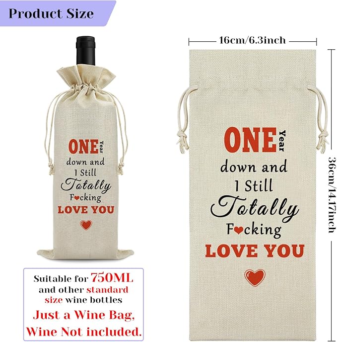 1st Year Marriage Gift for Couple Wife Husband Wine Bag 1st Anniversary Wedding Gift for Women Men Wine Gift Bag Valentine Birthday Christmas Gift for Him Her Drawstring Wine Wrapping Bag